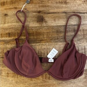 Onia Women's Burgundy plum Anna bikini top Bra NWT ribbed unlined